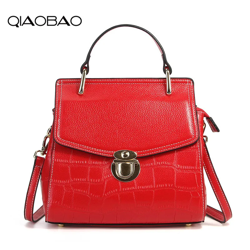 

QIAOBAO 2019 Fashion Alligator Shoulder Bag Women Cowhide Handbags Genuine Leather bag Ladies Totes Crossbody Messenger Bag