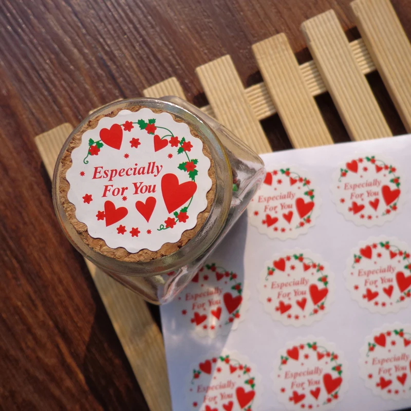

102pcs Especially For You with Red Heart Red Flower Paper Sticker Scrapbooking Gift Sticker, DIY Self-adhesive sticker Dia.3.5cm