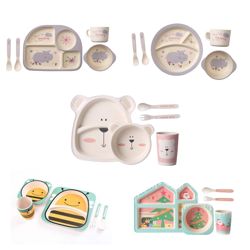 Baby Plate and Bowl Set, Baby Feeding Bowl Plate Dishes Fork Spoon Cup