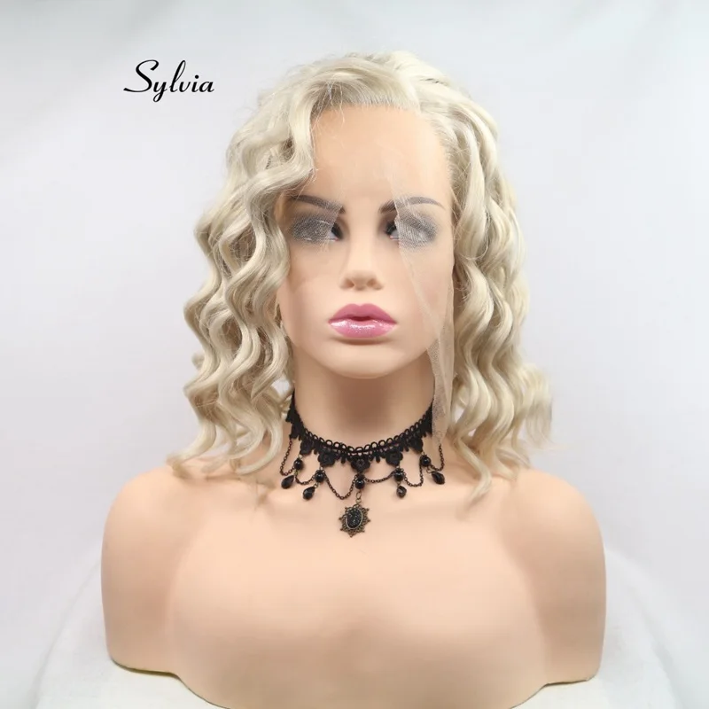 Sylvia/смешанный блонд синтетические кружевные передние парики Короткие свободные