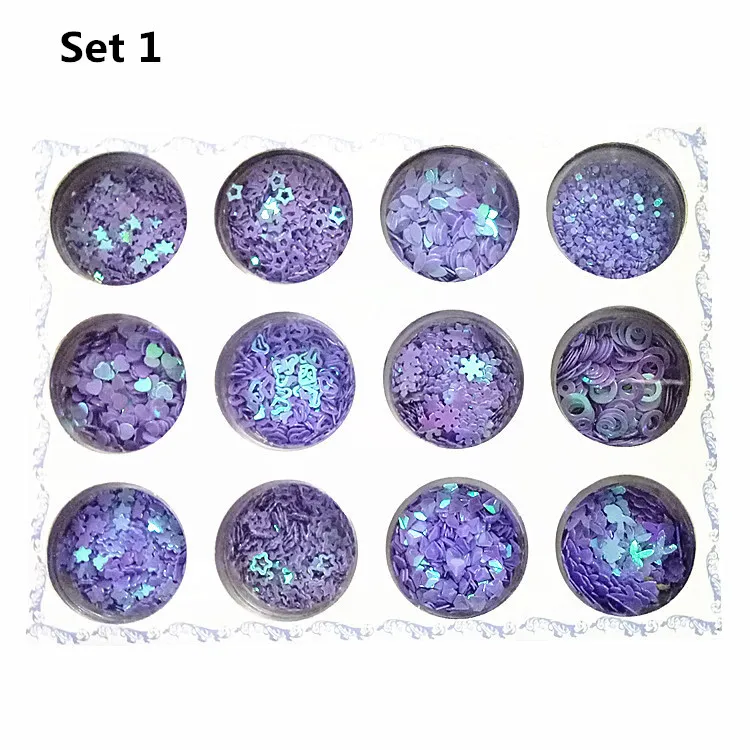 12 коробок, для дизайна ногтей, блестки, пыль, блестки, розовый, фиолетовый, Микс, любовь, звезда, точечное украшение, ногти, блестка, хлопья, глаза, аксессуары для макияжа