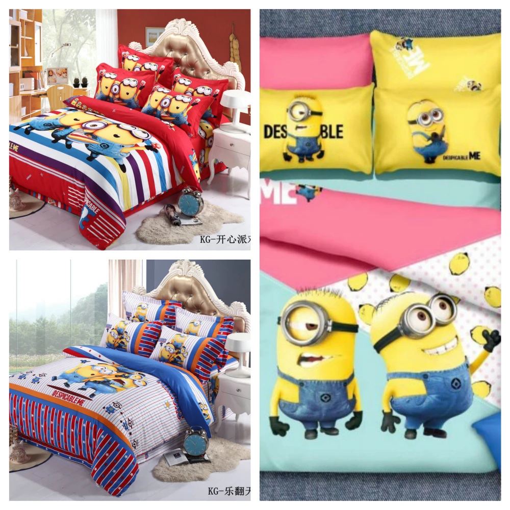 3 / 4 pieces 100 Cotton Cute Minions bedding set kids single bed duvet