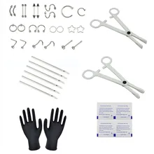 Мода 38 шт./компл. Сталь кольцевого валика кольца для хряща Подкова для бровей для языка, носа кольцо для пирсинга губная серьга серьги-гвоздики кольцо уха ювелирных изделий