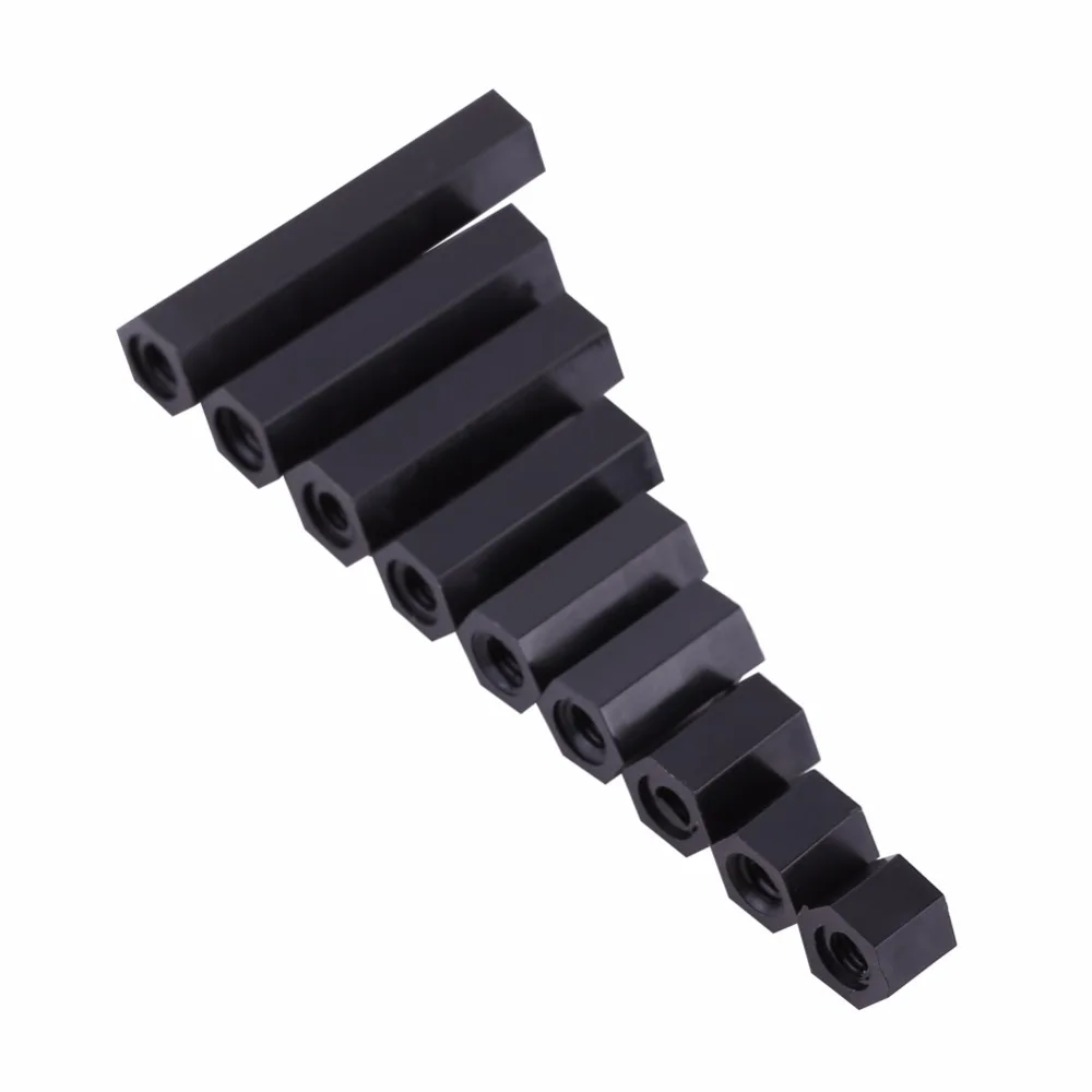 

WALFRONT 100Pcs Black M3 Female x M3 Female Hex Threaded Spacer Standoff PA66 Nylon Standoff For PCB Circuit Board 2018 Hot Sale