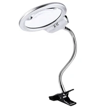 Table Magnifier 2.25X 107MM Clip-on Desk Magnifying Glass with LED Lamp Lupa Magnifier Loupe for Reading Watch Repair free ship wholesale led table magnifier flexiable soft rod desk lamp magnifying glass loupe clamp 5x magnifier clip fix
