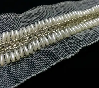 

5Yard Pearl Rhinestone Beaded Lace Fabric Trim Ribbon For Apparel Sewing DIY Collar Doll Cap Hair clip