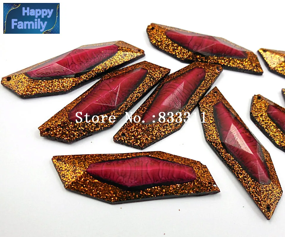 only For You! Resin 15x47mm Irregular Shape Stones and Crystals Red Sew