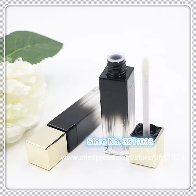 

New Lip Gloss Wand Tubes Empty Gradient Black Gold Cap Refillable Cosmetic Lip Gloss Container DIY lipgloss Tube with Brush
