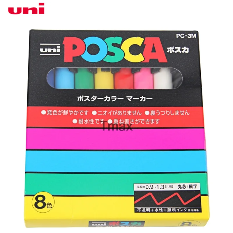 Mitsubishi Uni Posca PC-3M маркер краски-тонкий Tip-0.9mm-1.3mm 8 цветов/коробка художественные маркеры офисные и школьные принадлежности