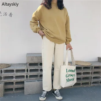 

Pants Women Simple Solid Colour All-match Trendy Korean Style Female Lovely Pockets Womens Loose Straight Casual Trousers 2020