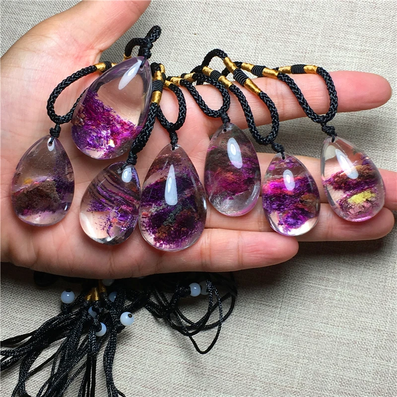 Натуральный фиолетовый Ghost Phantom Quartz кристалл кулон образец Рейки Исцеление