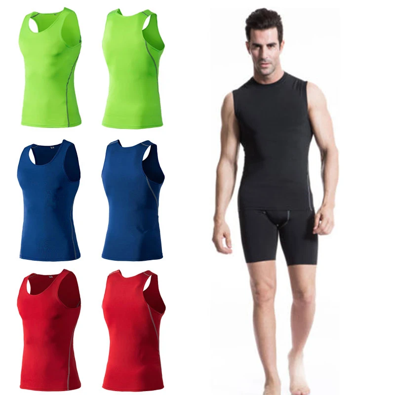 

Quick-dry Running T-shirt Men Compression Vest Fitness Gym Shirt Homme Basketball Sportswear Sleeveless dry fit shirt