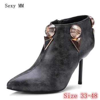 

Spring Autumn Women Ankle Boots Square High Heel Woman Short Boots Ladies Shoes botas Plus Size 33 - 40 41 42 43 44 45 46 47 48