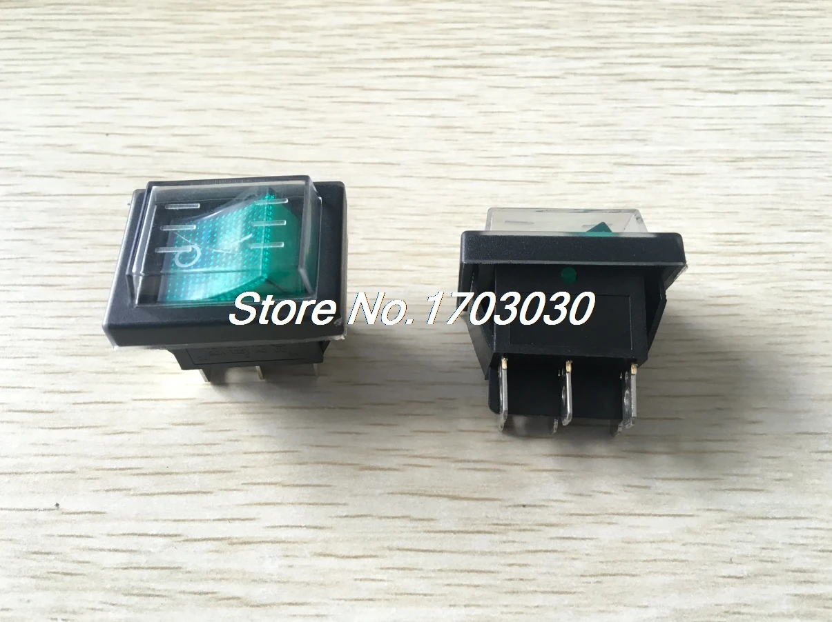 

2Pcs DPDT I/O 2 Position 6 Pins Green Button Water Resistant Boat Rocker Switch