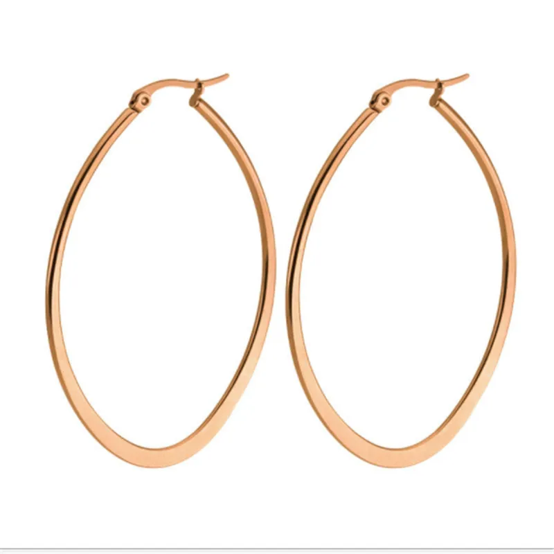 

new rose gold silver geometric stud earring for women men titanium stainless steel big circle hyperbole ear clip fashion jewelry