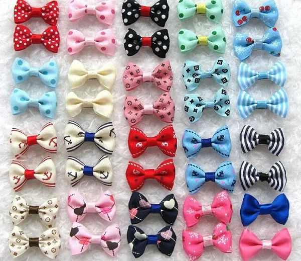

10PCS Color Random Dog Kitten Puppy Cute Pet Grooming Floral Solid Cotton Bow Flower Hairpins Butterfly Hair Clips Hair Barrette