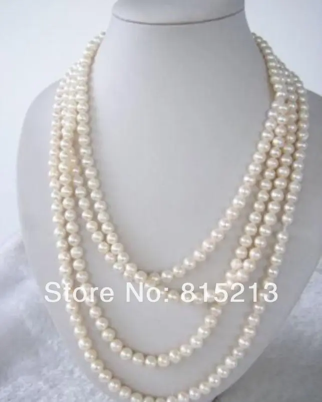 

N1111 SUPER LONG 100 INCH WHITE FRESHWATER REAL PEARL NECKLACE 7-8MM % Discount AAA