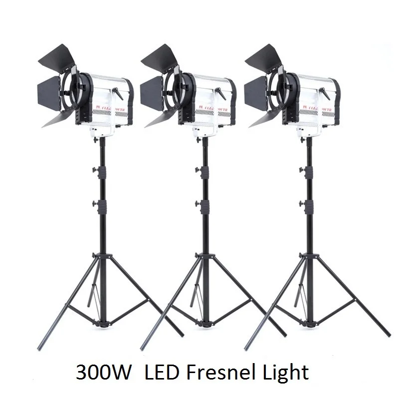 

DHL Free Falcon Eyes 3pcs 300W LED Fresnel Light Video Studio Spotlight with Light Stand