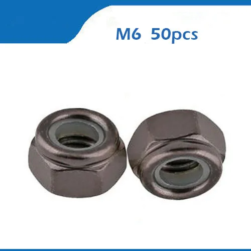Free shipping 50Pcs M6 Black Nickel plating Self locking Hex Nuts