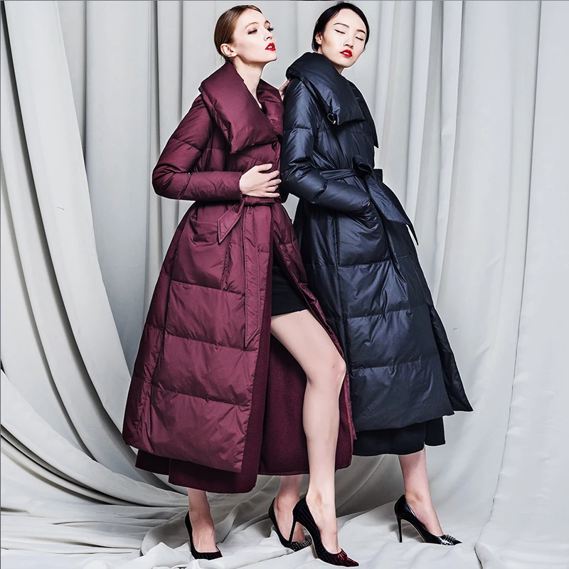 YVYVLOLO 2019 High end brand women winter jacket splicing long belt