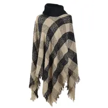 Ethnic Knitted Fusion font b Tartan b font Women Poncho Knit Turtle Neck Sweater Coat Outwear
