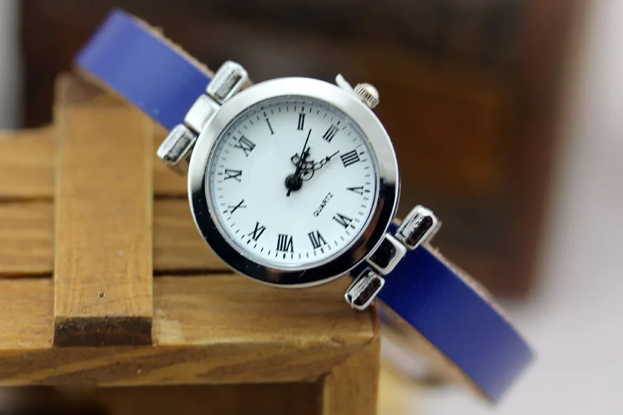 Shsby, новая мода,, женские серебряные часы из натуральной кожи, римские винтажные часы, женские нарядные часы - Цвет: Синий