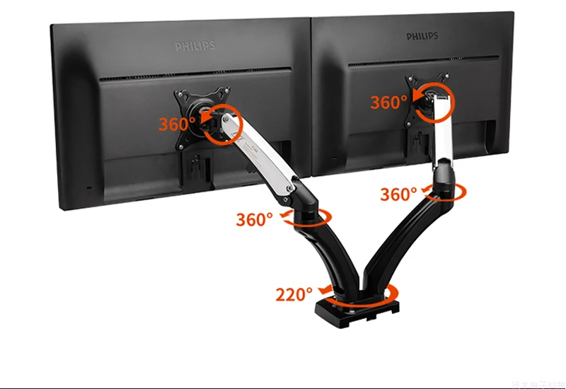 Алюминиевая газовая пружина полное движение 1"-27" двойной экран Настольная подставка для монитора зажима/втулки с двумя портами USB 3,0 F180
