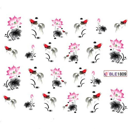 11 Designs Geisha Lotus fleurs Nail Art Stickers Stickers eau transfert faux / ongles naturels 30