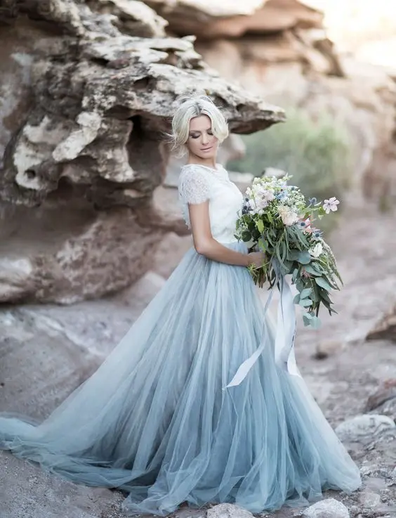 2017 Colorful Wedding Dress White Light Gray Wedding Dresses