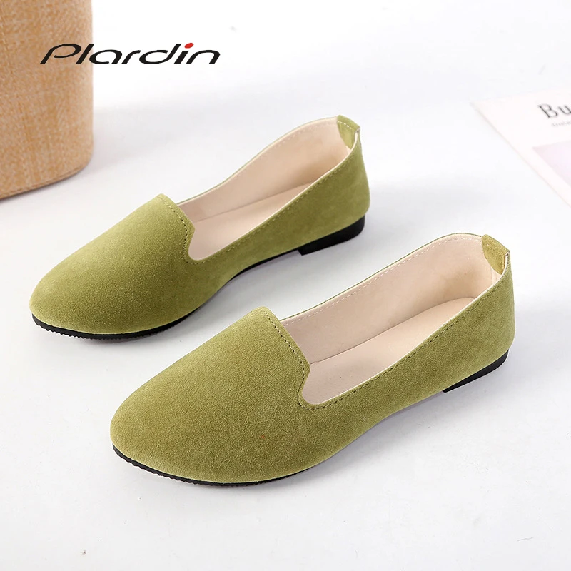 

Plardin 2019 Fashion Flock Women's Flats For New Summer Slip-On Round Toe Casual Flat Shoes Basic ballet Shoes Woman Size Plus
