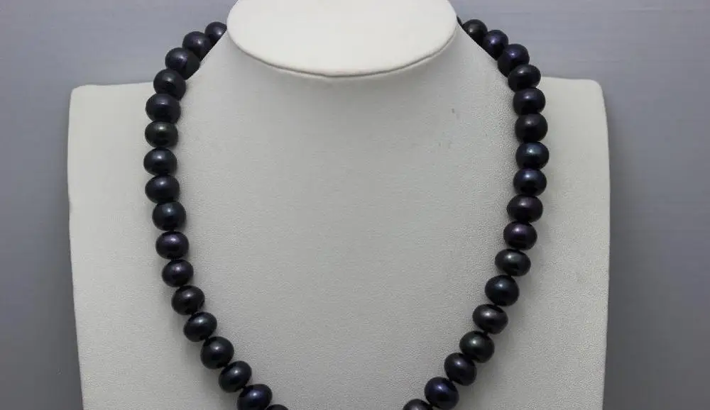 

black Freshwater pearl necklace 10-11mm "handmade"Alloy 18