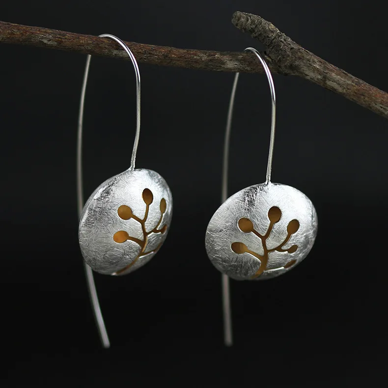 

CMAJOR Handmade 925 Sterling Silver Gold Plated Hollow Cranberry Pattern Drop Earrings Vintage Original Fine Jewelry Wholesale