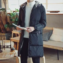 Корейский стиль принт зимняя куртка Для мужчин теплая длинная Кофта свободного кроя с капюшоном Теплая мужская парка