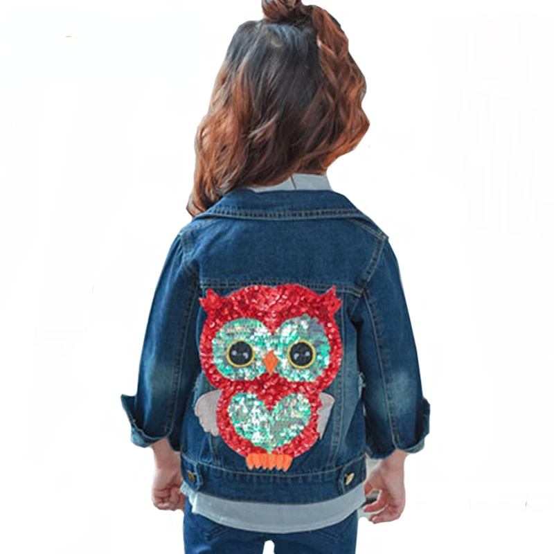 Children Clothes 2-6Y Girls Jeans Coat 2019 Baby Girl Denim Jacket Sequined Owl Fashion Outwear For Boys and Girls Jeans Jackets