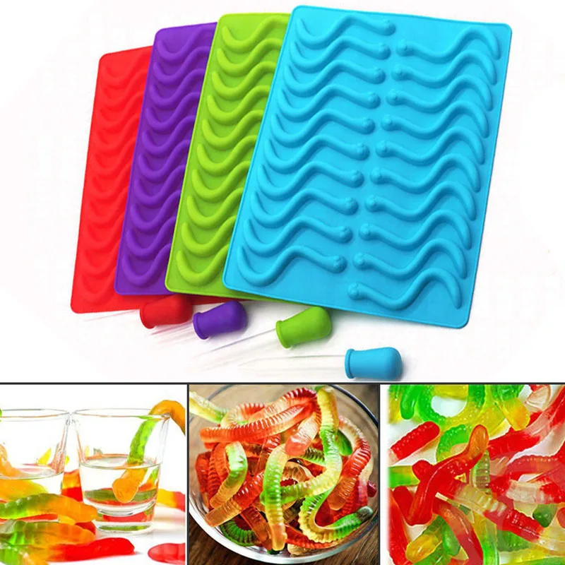 

1PCS Baking Accessories Hard Candy Molds Snakes Worms Shaped Silicone Gummy Mould Chocolate Mold Kitchen Gadgets