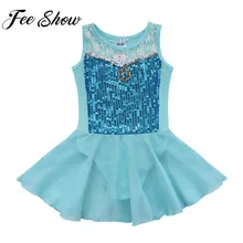 FEESHOW Девушки Балетные и гимнастические трико платье с блестками без рукавов розовый синий лед шелка танцевальное платье для танцевальная одежда для балерины