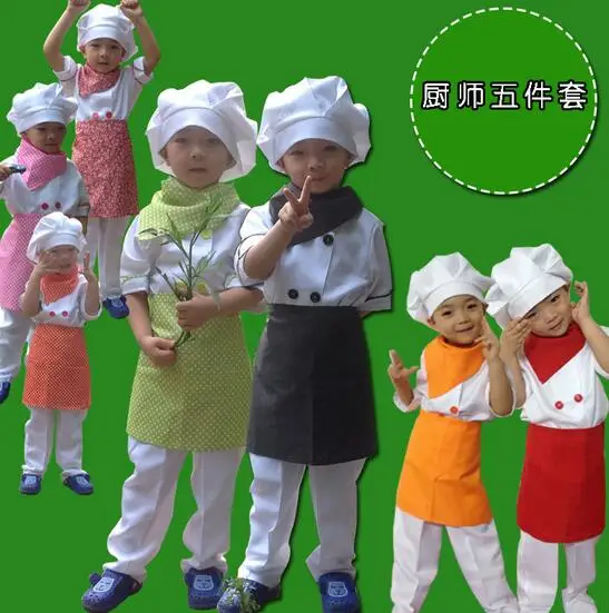 

2016 Hot Kids Chef Apron Set Cooking Paiting Costume Child Chef Apron Hat Avental de Cozinha Divertido Tablier Cuisine Pinafore