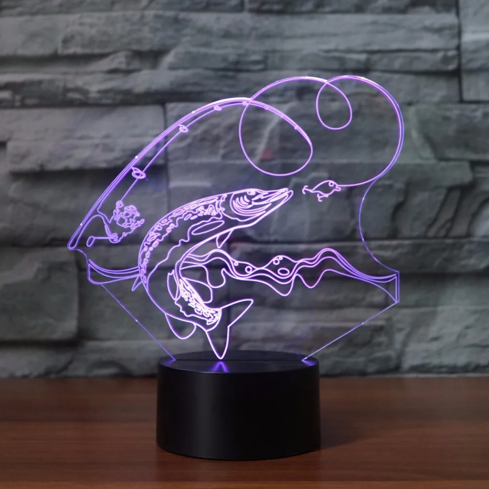 

3D Creative Fishing Modelling Gifts Table Lamp Home Decor Vision Lampara LED USB 7 Color Changing Baby Sleeping Fish Night Light