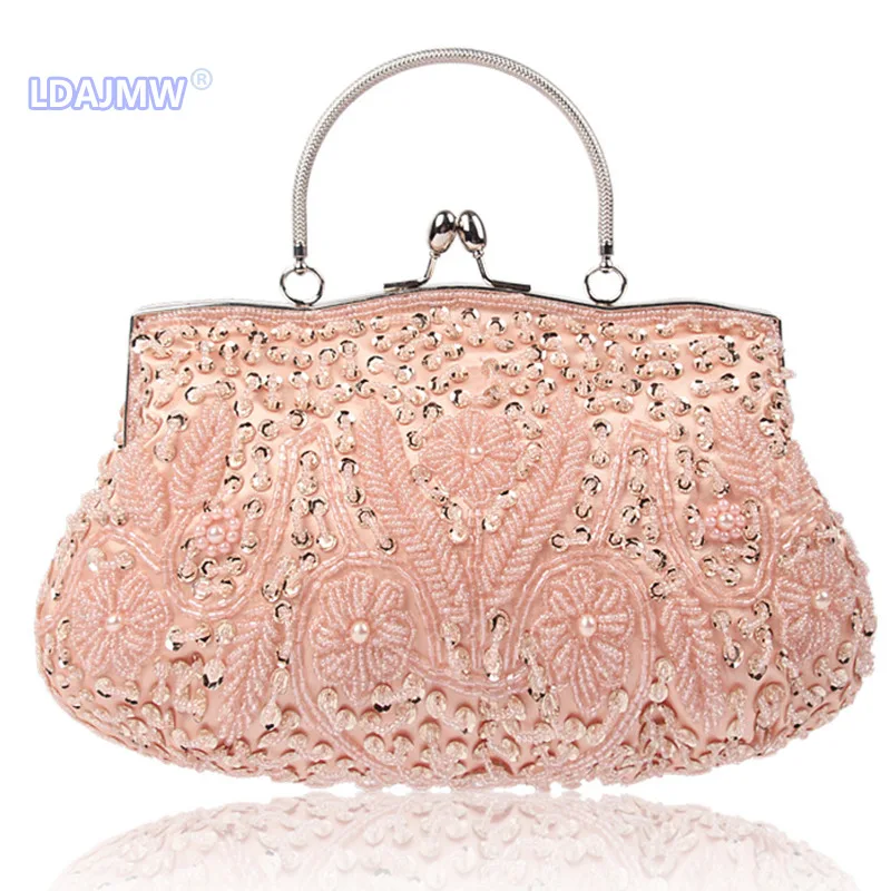 

LDAJMW Fashion Luxury Crystal Pearl White Evening Clutch Bag Women Elegant Rhinestones Handbag Wedding Party Lady Purse Bag