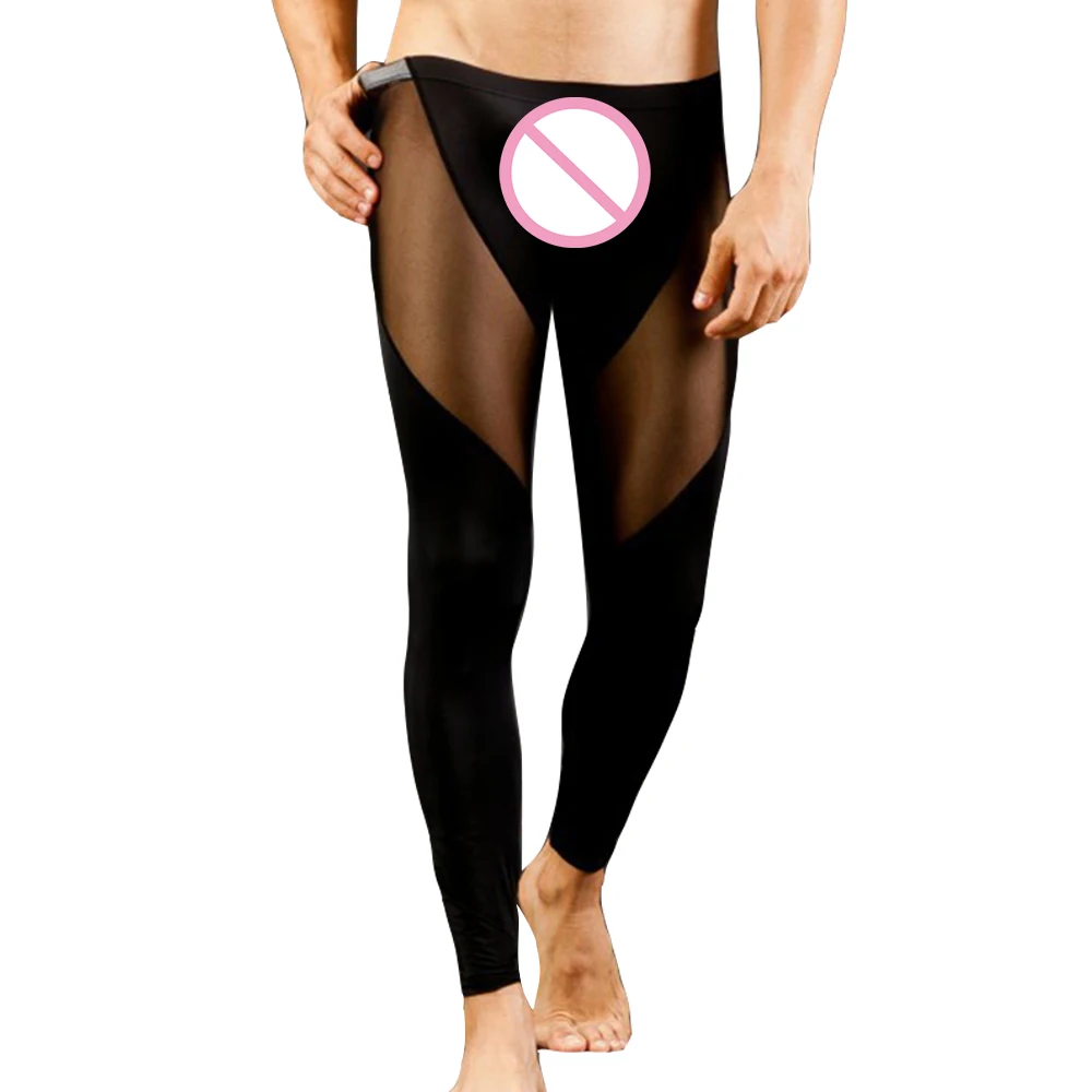 

Sexy Men Mesh Transparent Trousers Thermal Underwear Slim Tight Transparent Gauze Pants Long Johns 5 colors