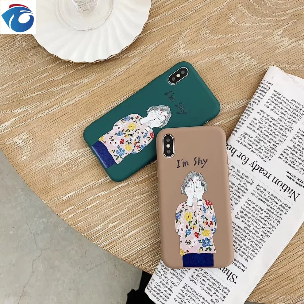 HUANQING Cute shy girl cell phone case For iPhoneXR XS Max 6 6S 7 7Plus 8 8Plus TPUprotection Phone liquid state soft case3