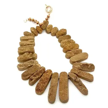 

Titanium Golden Geode Graduated Top Drilled A1gate Raw Clusters Nugget