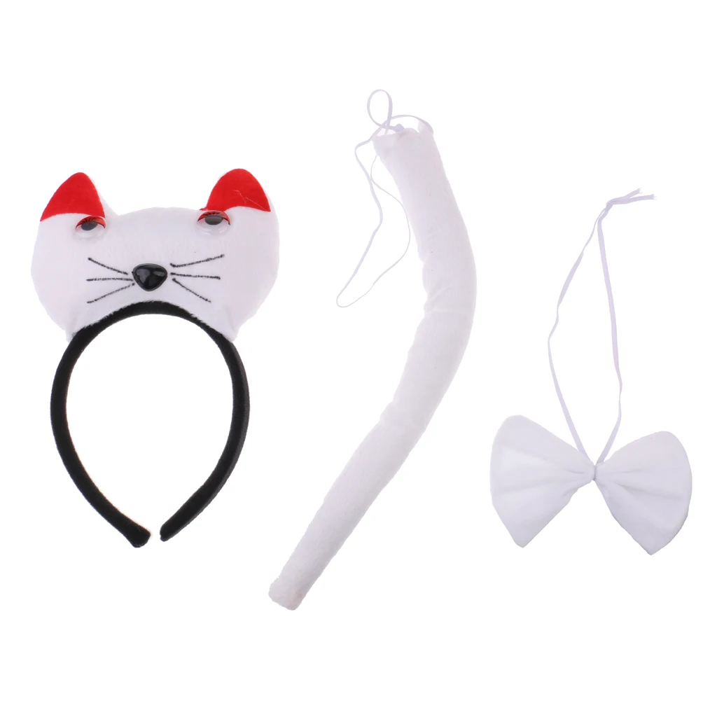 Kids Halloween Christmas Party Animal Pet Cosplay Set Cat Headband Tie Tail