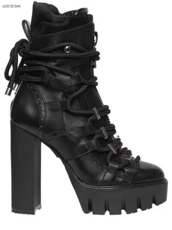 Zapatos Motocicletas Damas Tobillo Cuero Negro Cool Caballero Tacón De Fiesta Grueso 2018 Pic Botas Moda As Estilo Punta AwvqxFz
