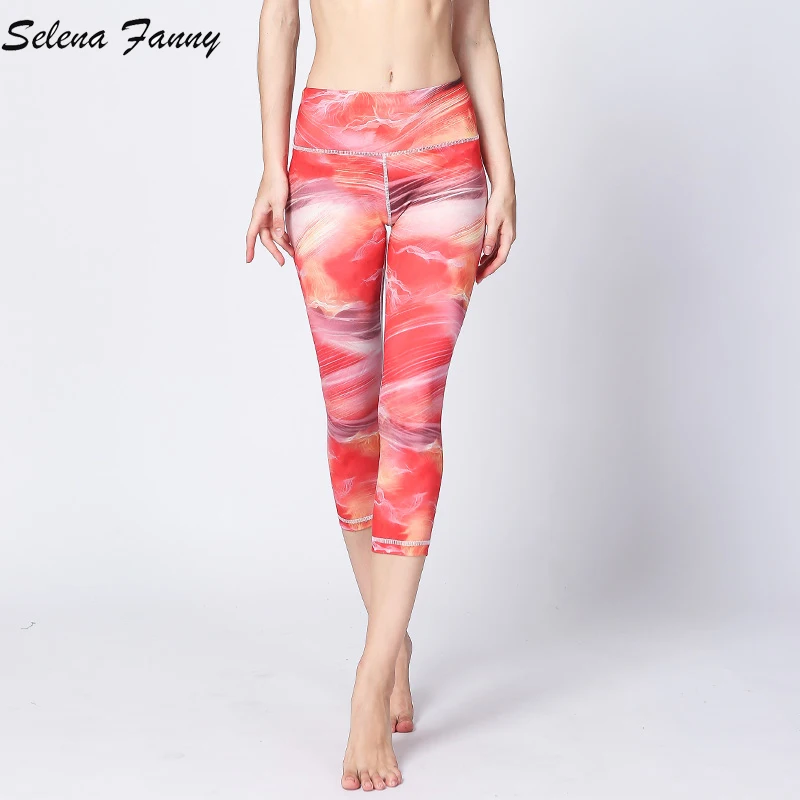 

5 Colors Printed Yoga Pants Women High Waist Elastic Yoga Leggings Fitness Slim Quick Dry Capri Running Jogging Tights Plus Size