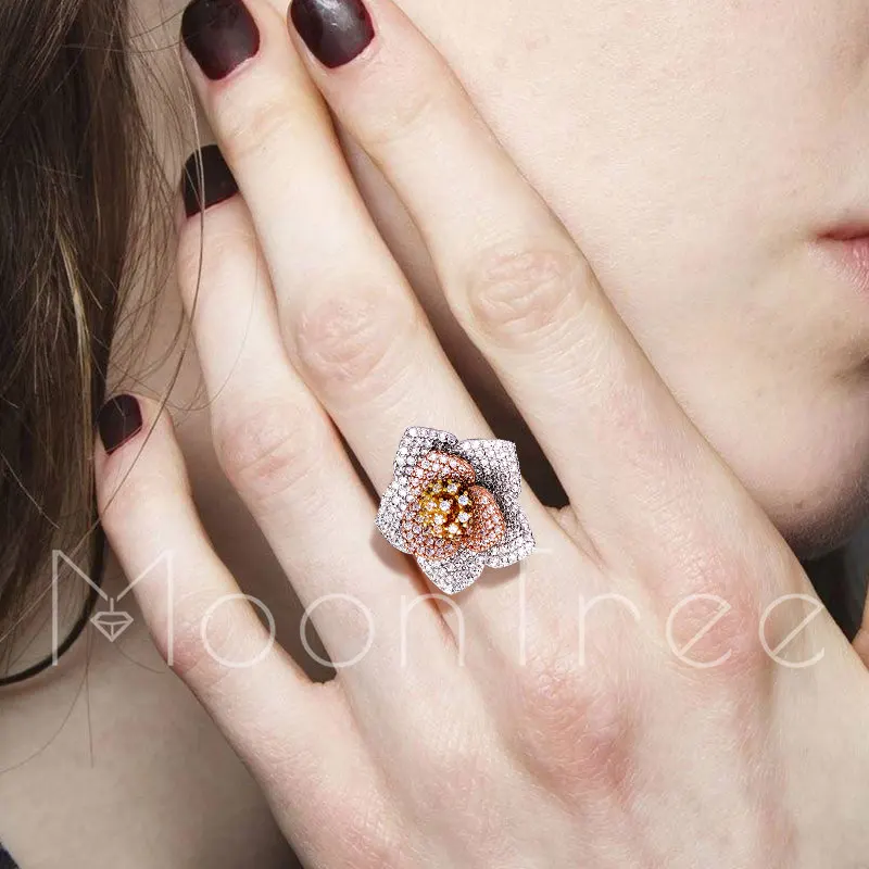 

MoonTree 22mm Luxury Flower Lotus Leaf Luxury Cubic Zircon Women Wedding Engagement Party Resizable Rings Jewelry