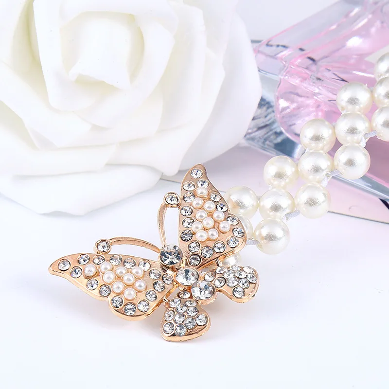Elegant Women Pearl Belt Waist Belt Elastic Buckle Pearl Chain Female Girls Dress Crystal Strap
