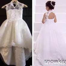 Элегантный Кружево Hi Lo Платье в цветочек для девочек линии спинки высокое Средства ухода за кожей шеи развертки поезд детские формальный повод для первого причастия