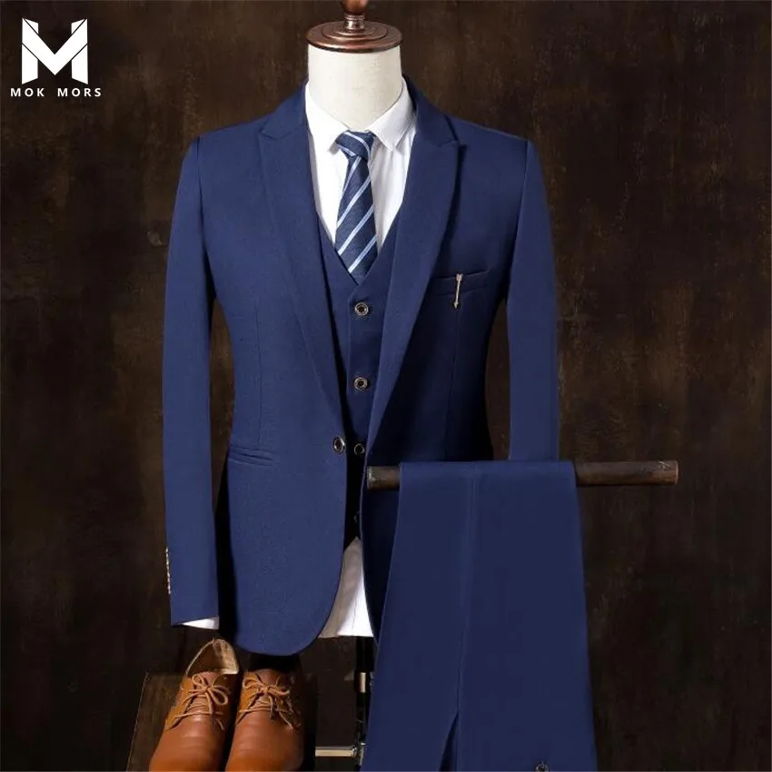 

2018 Autumn New Slim Solid Color Cotton Men Suits Fashion Business Casual Wedding Celebration Groomsmen Long Sleeves Mens Suit
