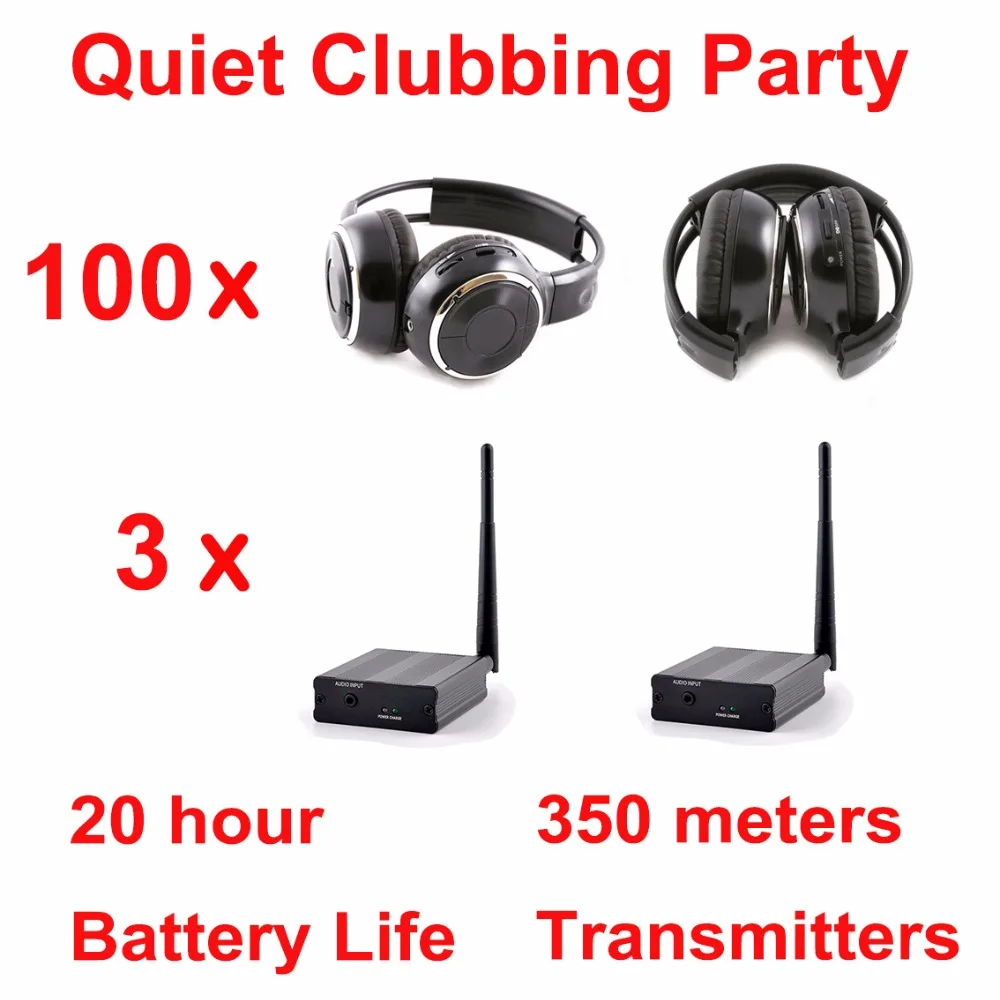Черные складные беспроводные наушники Silent Disco compete system Тихий вечерний комплект